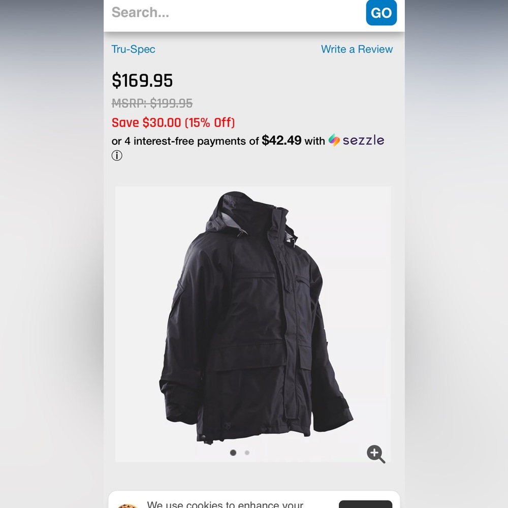 Tru Spec H2O Proof parka.  Size M